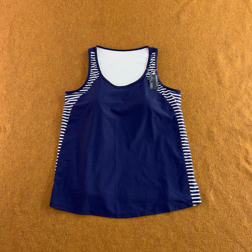 Summer Mae Womens 14 Navy Blue Striped Tankini Swim Top NWT